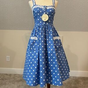 NWT! Lindy Bop Corinna Dress Blue Polka Dot XS